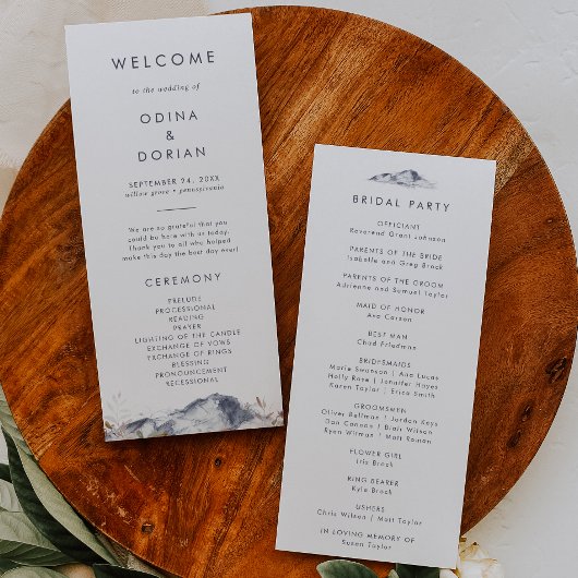 Simple Floral Mountain Wedding Programme Programma