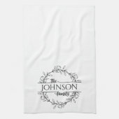 Simple Floral Nom de famille Monogram Serviette de (Vertical)