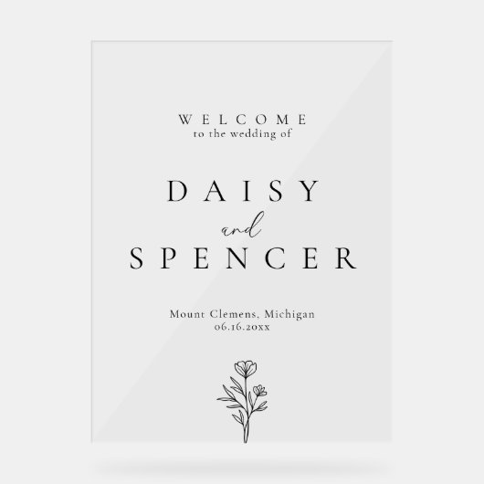 Simple Floral Outline Mariage Accueil Clair (Recto)