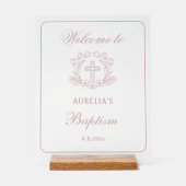 Simple Floral Pink Cross Baptism Bienvenue (Recto)