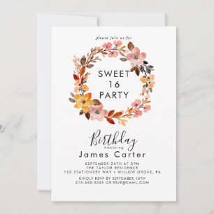 Simple Floral Sweet 16 Anniversaire Invitation