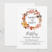 Simple Floral Sweet 16 Anniversaire Invitation (Devant / Derrière)