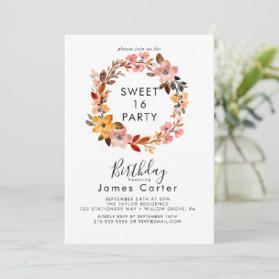 Simple Floral Sweet 16 Anniversaire Invitation