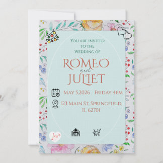 Simple Floral Wedding Invitation watercolor flower Kaart