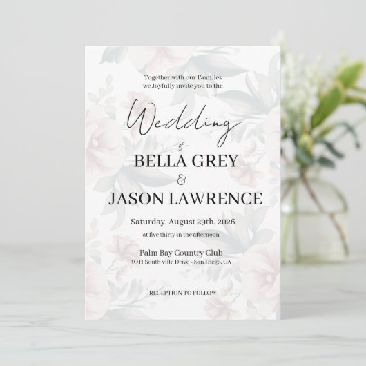 Simple flower Black & White Wedding Invitation (Debout devant)