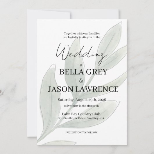 Simple flower Black & White Wedding Invitation Kaart (Voorkant)