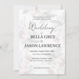 Simple flower Black & White Wedding Invitation Kaart