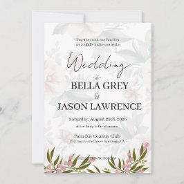 Simple flower Black & White Wedding Invitation Kaart