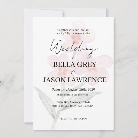 Simple flower Black & White Wedding Invitation Kaart (Voorkant)