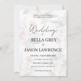 Simple flower Black & White Wedding Invitation Kaart