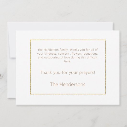 Simple Foliage Gold Texte Funéraire Merci (Dos)