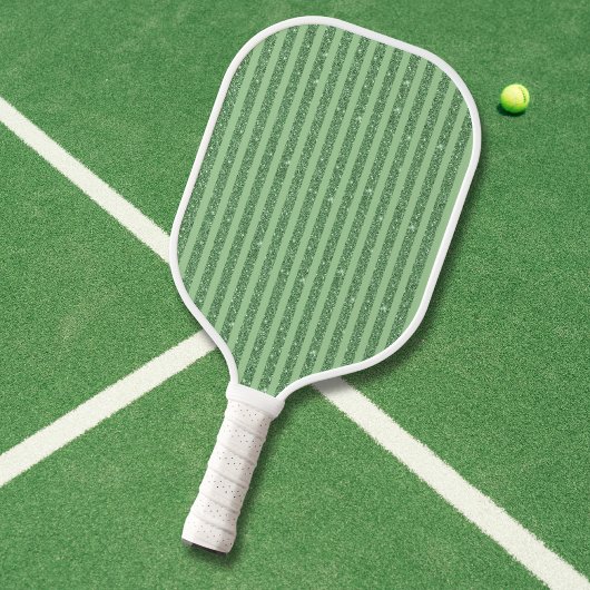 Simple Forest Green Glitter Style Vertical Stripes Pickleball Paddle