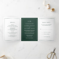 Simple Forest Green Monogram Elegant Wedding