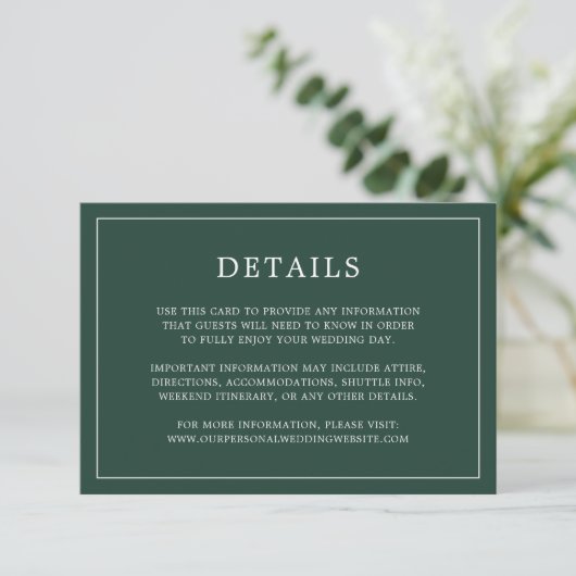 Simple Forest Green Monogram Elegant Wedding Informatiekaartje (Staand voorkant)