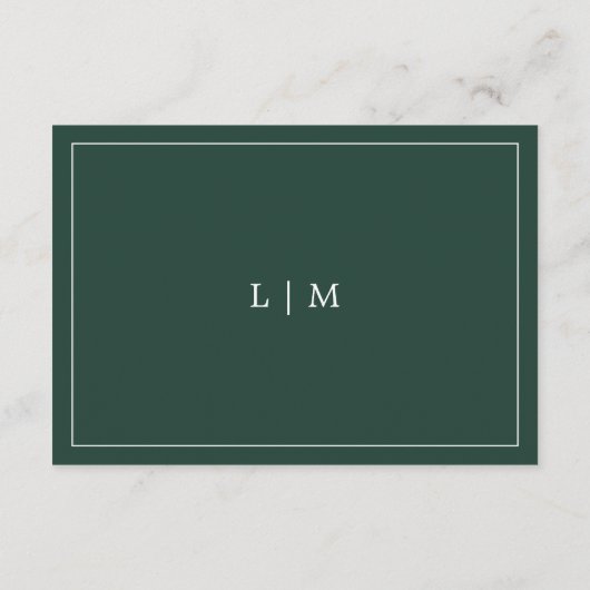 Simple Forest Green Monogram Elegant Wedding Informatiekaartje (Achterkant)