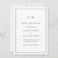 Simple Forest Green Monogram Elegant Wedding