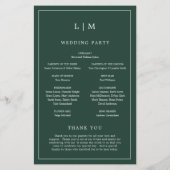 Simple Forest Green Monogram Programme de mariage (Dos)
