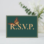 Simple Forest Green RSVP avec Monarch Butterfly QR (Debout devant)