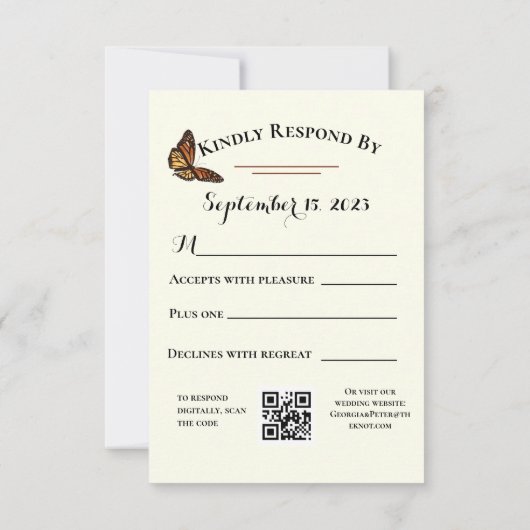 Simple Forest Green RSVP avec Monarch Butterfly QR (Dos)