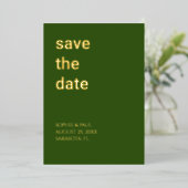 Simple Forest Green Save the Date Foil Invitation (Debout devant)