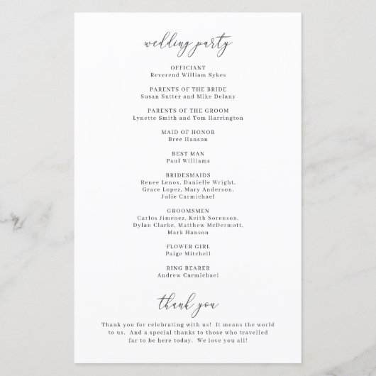 Simple Formal Elegant Classic Wedding Programme (Dos)