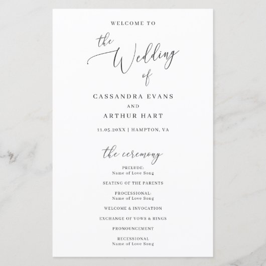 Simple Formal Elegant Classic Wedding Programme (Devant)