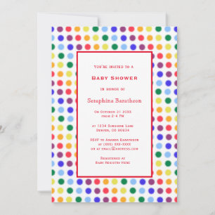 Simple Fun Rainbow Polka Dot Border Baby shower Kaart