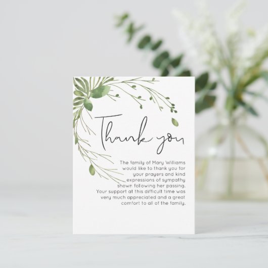 Simple Funéraire Vert Merci Carte de note (Debout devant)