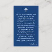 Simple Funeral Memorial Prière photo Carte bleue (Dos)