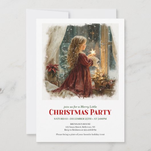 Simple girl awaits Santa editable Christmas invite Kaart (Voorkant)