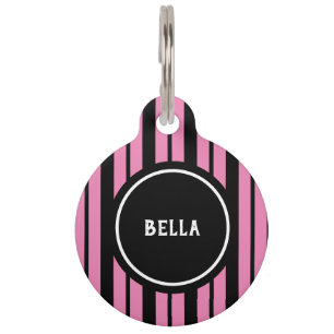 Simple Girly Hot Pink Black Stripes, speciaal ontw Huisdierpenning