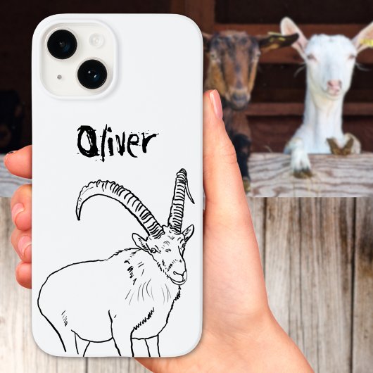 Simple Goat Sketch Zwart-wit Naam Case-Mate iPhone Case