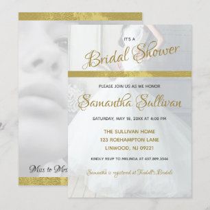 Simple Gold Accent Photo Bridal Shower Invitation