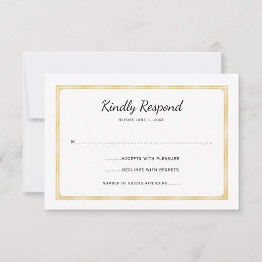 Simple Gold and White Event RSVP Kaartje (Voorkant)