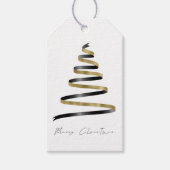 Simple Gold Black Tree Script Vrolijk kerstfeest Cadeaulabel (Voorkant)
