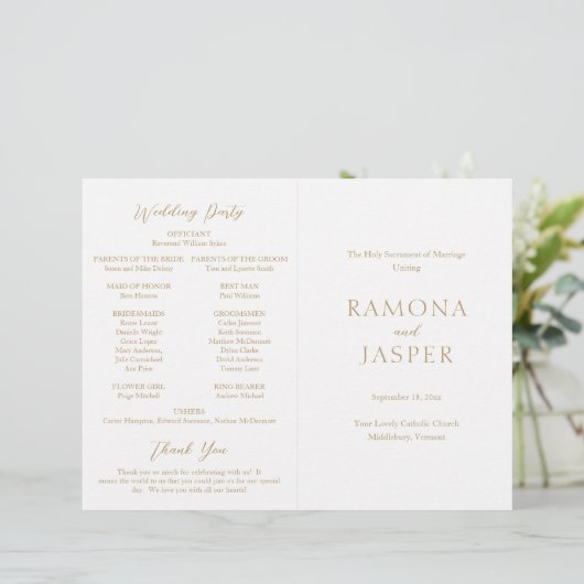 Simple Gold Bold Modern Catholic Wedding Programme (Debout devant)
