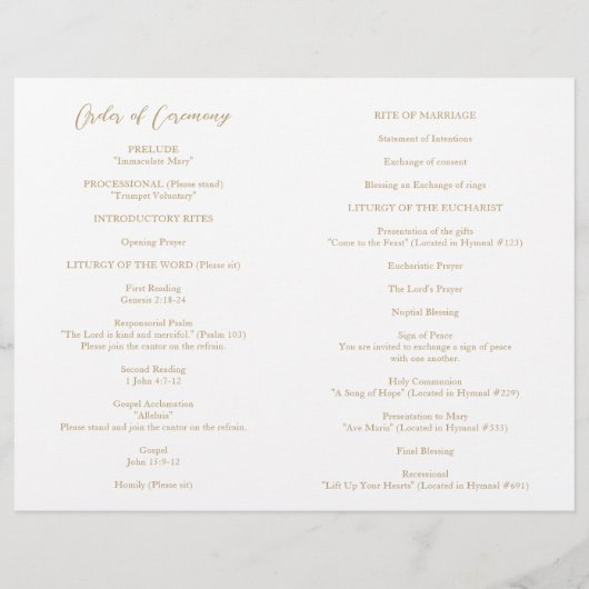 Simple Gold Bold Modern Catholic Wedding Programme (Dos)