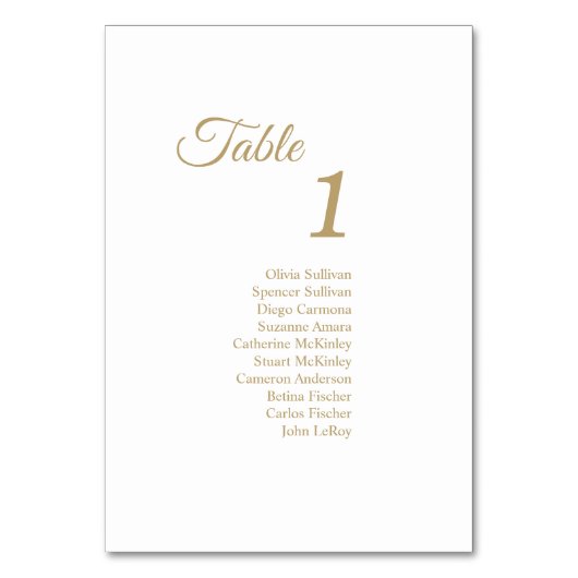 Simple Gold Calligraphy Numéro de table Invités (Dos)
