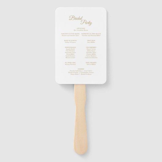 Simple Gold Calligraphy Wedding Program Handwaaier (Achterkant)