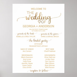 Simple Gold Calligraphy Wedding Program Poster