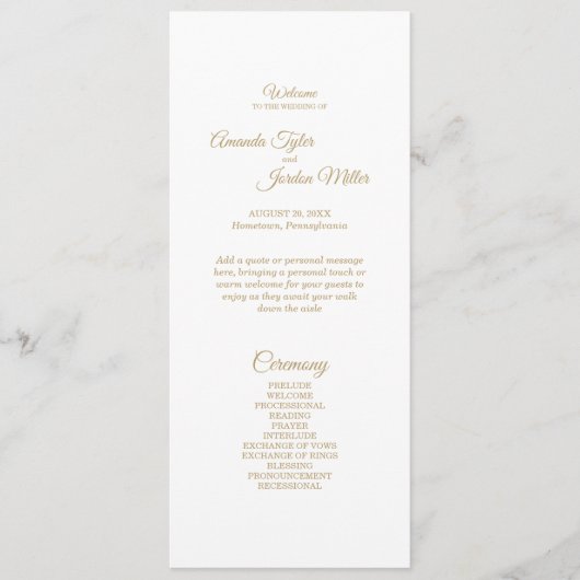 Simple Gold Calligraphy Wedding Program Programma (Voorkant)