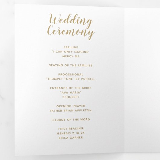 Simple Gold Calligraphy Wedding Programme (Intérieur en premier)
