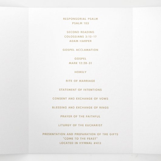 Simple Gold Calligraphy Wedding Programme (Intérieur au milieu)