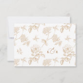 Simple Gold Floral QR code Wedding RSVP Cards (Dos)
