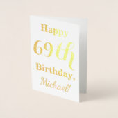 Simple Gold Foil "HAPPY 69th BIRTHDAY" + naam Folie Kaarten (Voorkant)