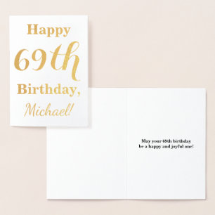 Simple Gold Foil "HAPPY 69th BIRTHDAY" + naam Folie Kaarten