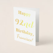 Simple Gold Foil "HAPPY 92nd BIRTHDAY" + naam Folie Kaarten (Voorkant)