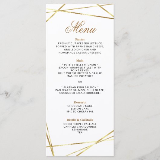 Simple Gold Geometric Wedding Menu Kaart (Voorkant)