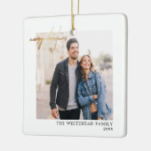 Simple Gold Merry-kerstfoto White Keramisch Ornament (Links)