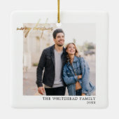 Simple Gold Merry-kerstfoto White Keramisch Ornament (Achterkant)